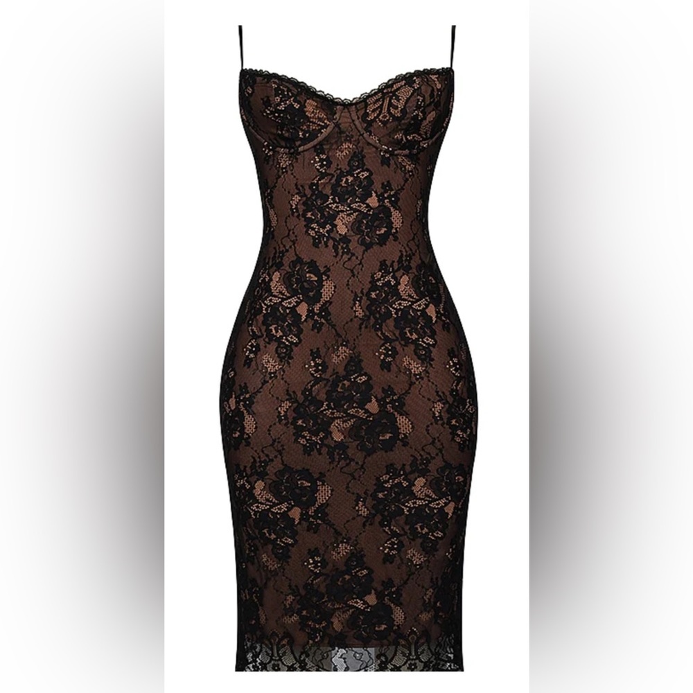 ARIELLA & AYANA | Black Luxe Lace Spaghetti Strap Midi Dress | Women’s Size S - Picture 4 of 17